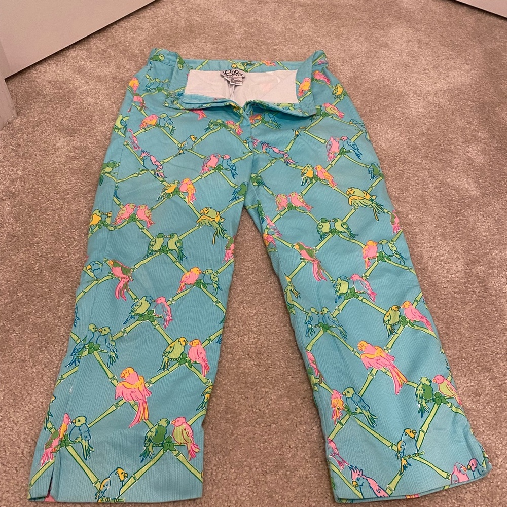 Lilly Pulitzer Parrot Print Pants - Aqua and Pink